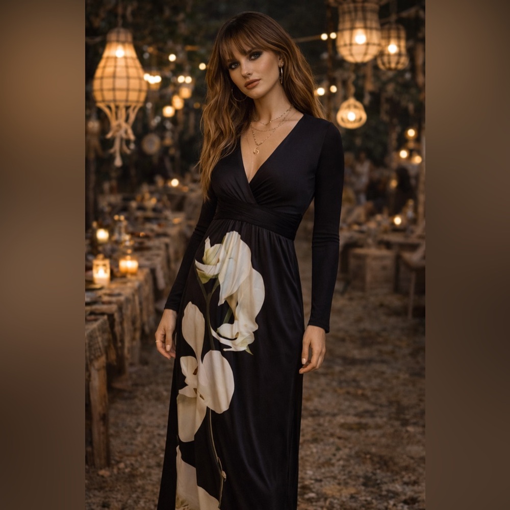 Altuzarra for Target Black Floral Maxi Dress 2 Long Sleeve Boho Designer Collab